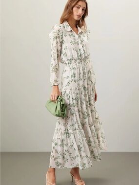 Misa Los Angeles White Maxi Dress with Green Floral Print